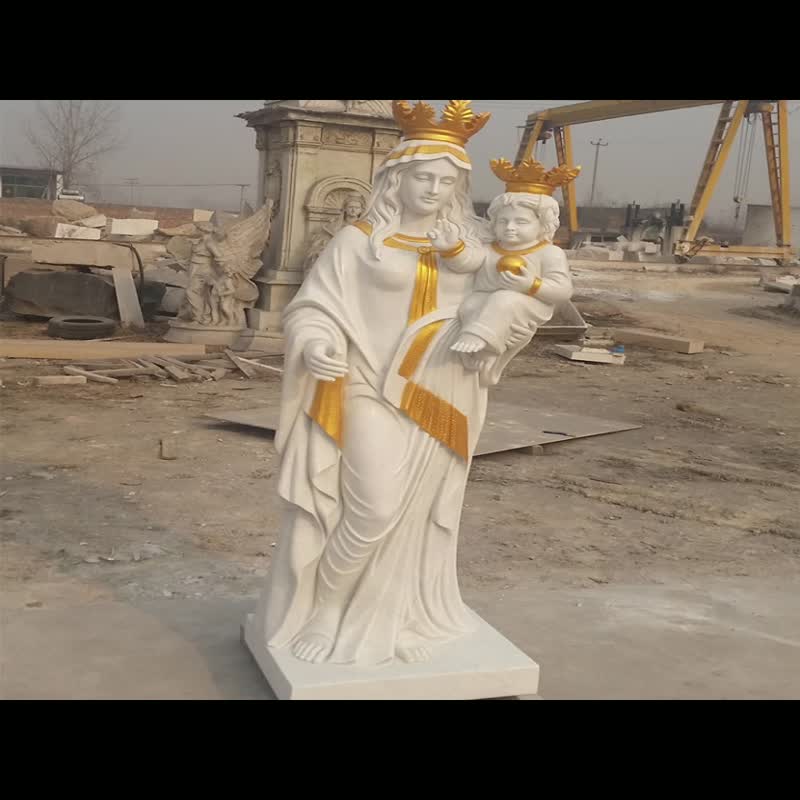 Life-Size Blessed Virgin Mary With Baby Jesus Statue Marble