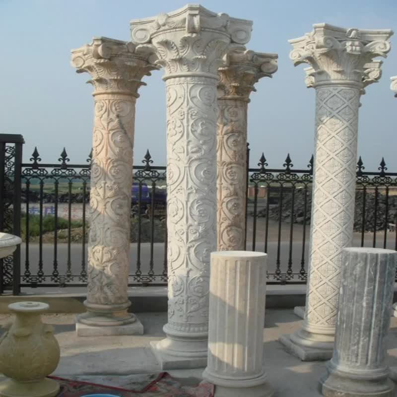 Pure White Marble Columns,Hand Carved Marble Columns
