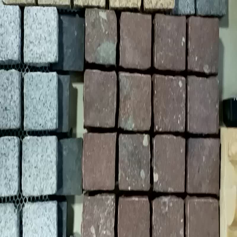 Yellow Rusty Granite Paving On Mesh, Paving Stone
