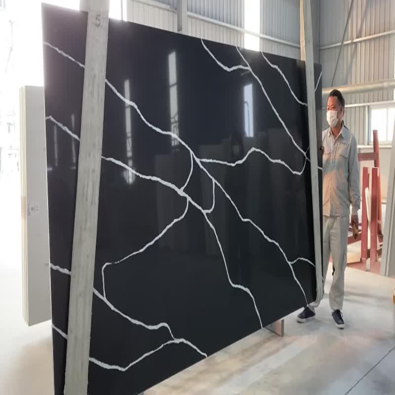 Black Marquina Quartz Slab 30Mm Thickness
