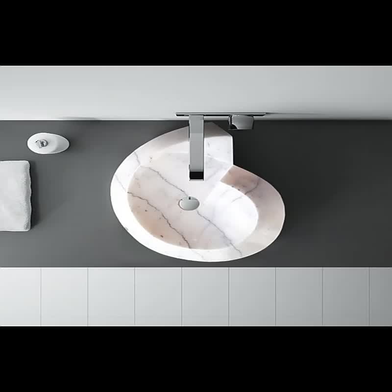 Beautiful White Marble Helix Shape Stone Sink Polished Basin
