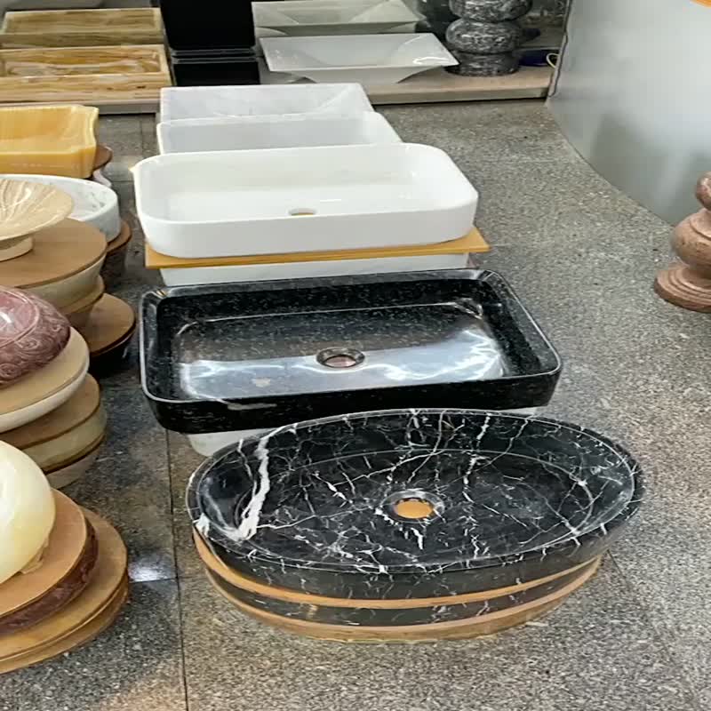 Black Marble Stone Sink Basin With Rectangular Shape
