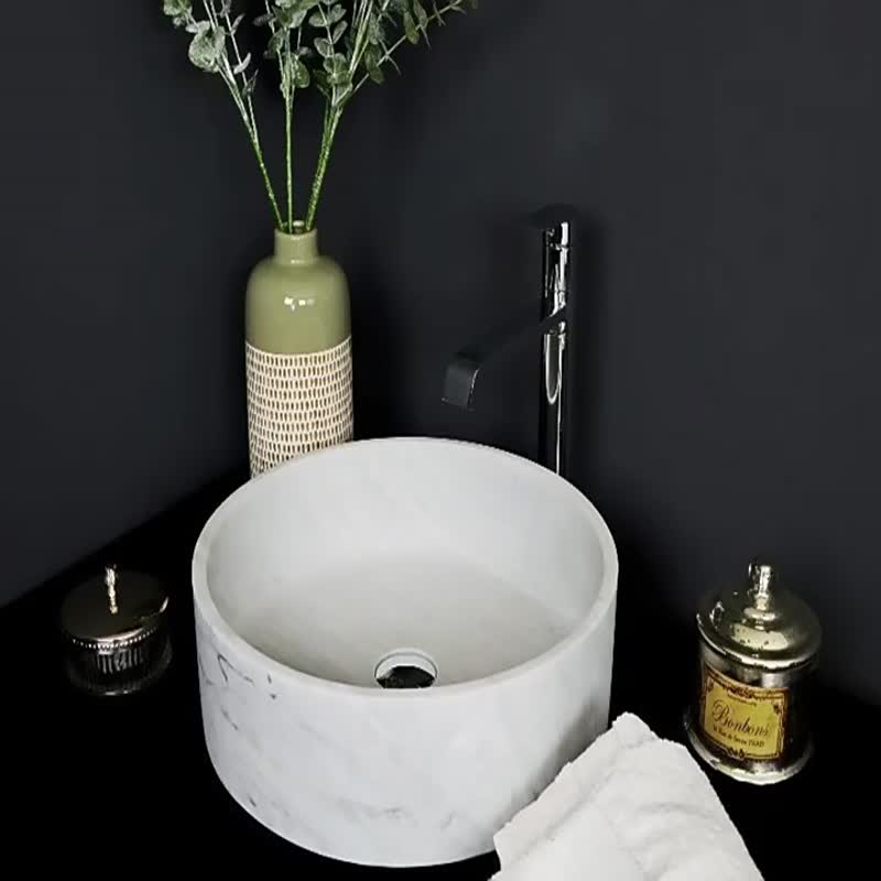 Cheap Carrara Natural White Marble Round Washbasin