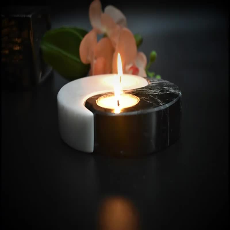 Handmade Art  White Black Natural Stone Onyx  Candle Holder