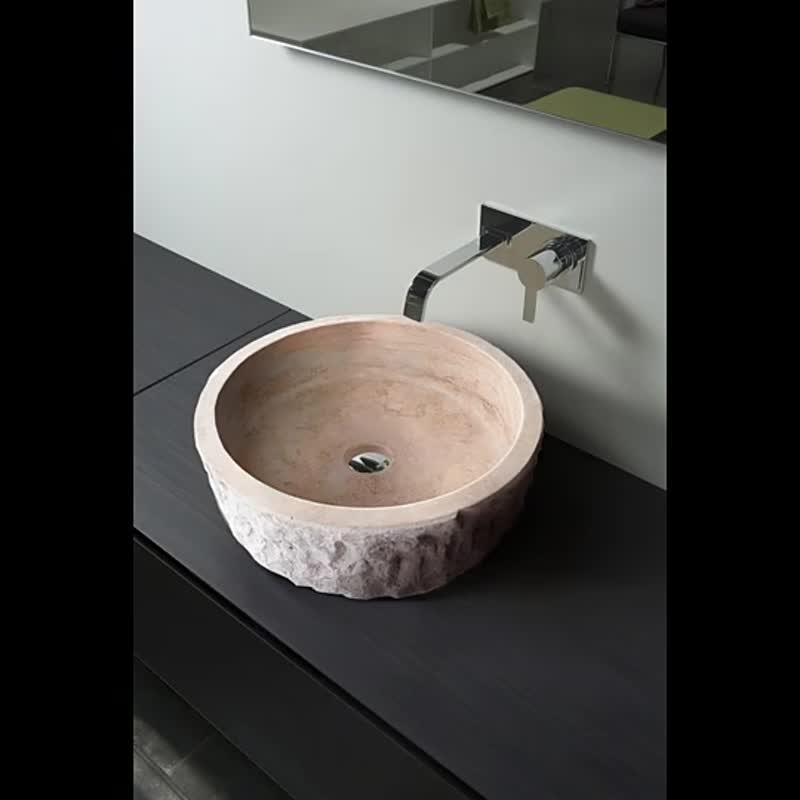 Hot Beige Travertine Stone Sink Honed Interior Hand Basin