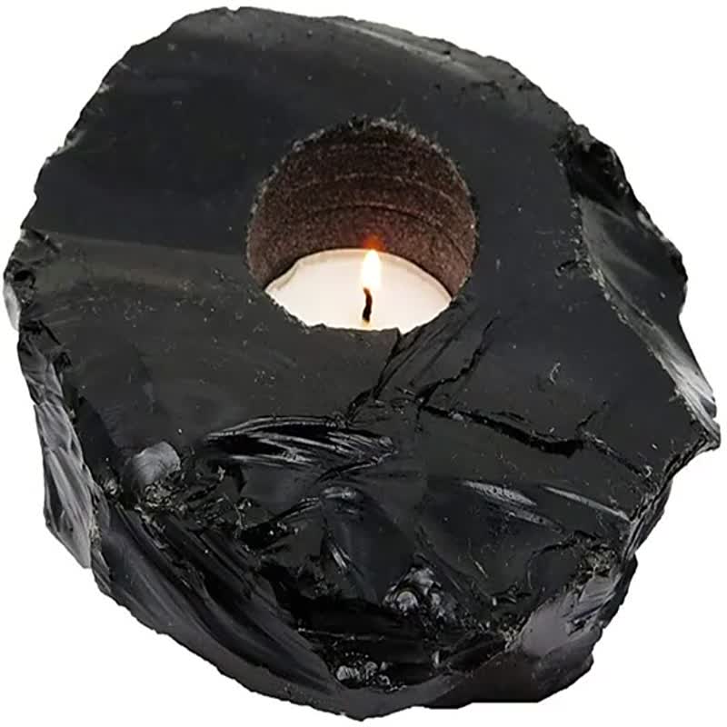 Hot Lack Obsidian Natural Black Custom Stone Candle Holder