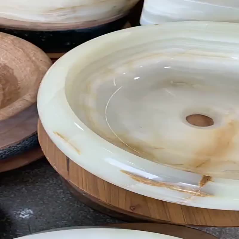 Luxury Pure Green Onyx Freestanding Barrel Pedestal Sinks