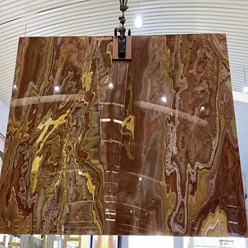 Pakistan Tiger Onyx Slab Walnut Tra-Onyx Tiles