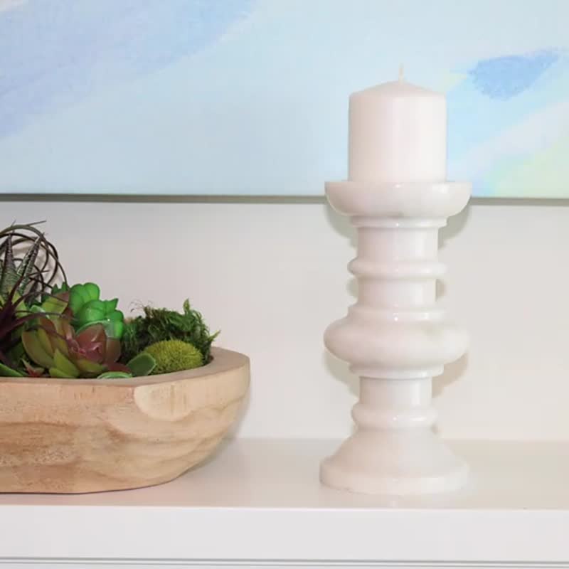 Western Style Natural White Tabletop Stone Candle Holder
