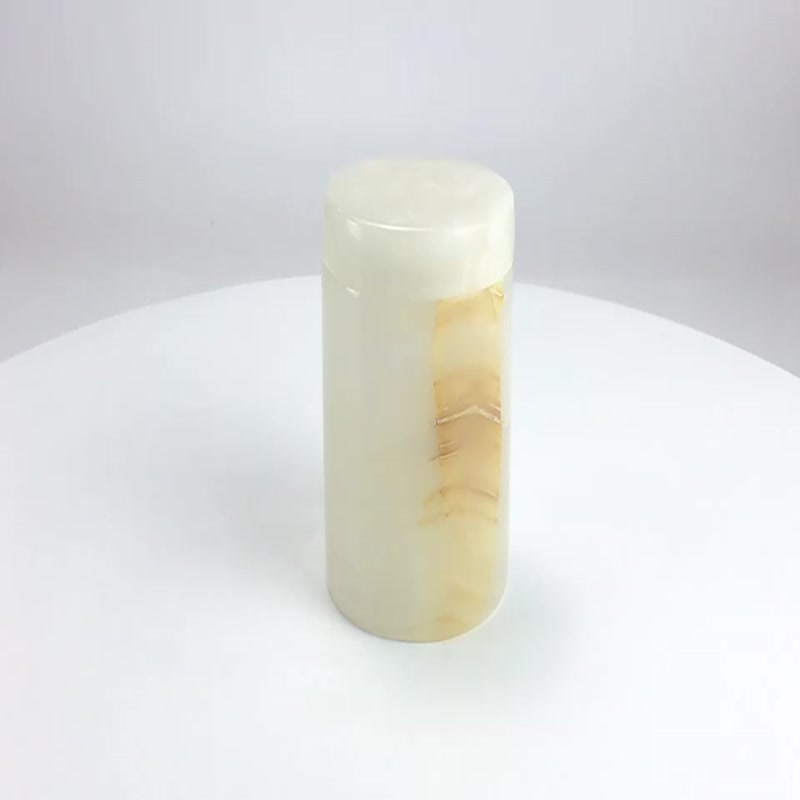 White Onyx Stone Candle Jar With Brass Lid