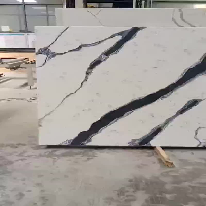 Calacatta White Quartz Artificial Stone Slab Flooring