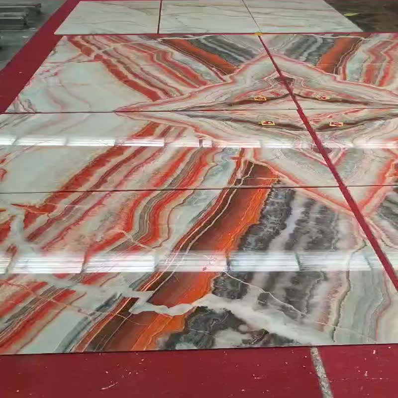 Colorful Rainbow Onyx Natural Stone Slab Interior Design