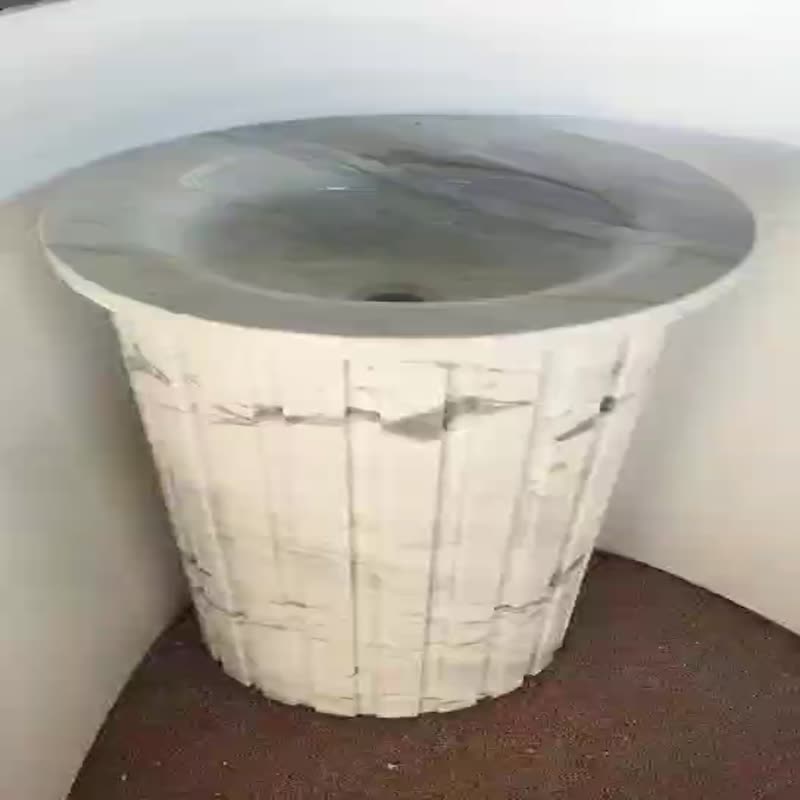 Hotel Bathroom Carrara White Marble Pedestal Round Sink