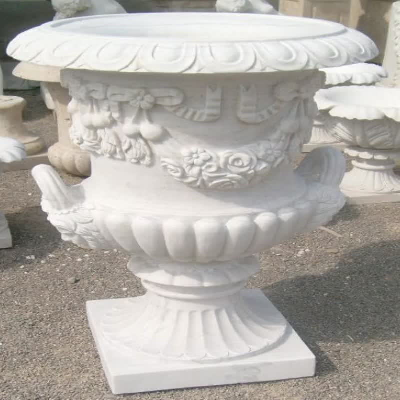 Hand Carved White Marble Decorative Flower Pots & Planter