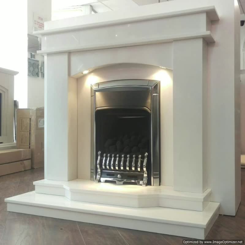 Polished Italian Arabescato White Marble Fireplace Mantel