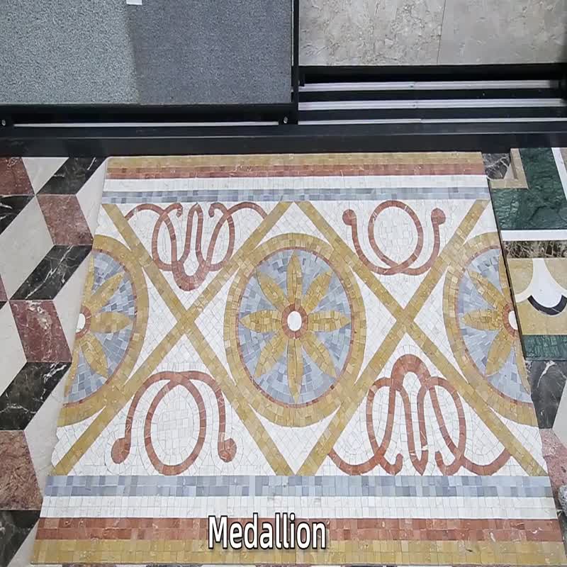 White Marble Mix Brown Marble Mosaic Border Tile