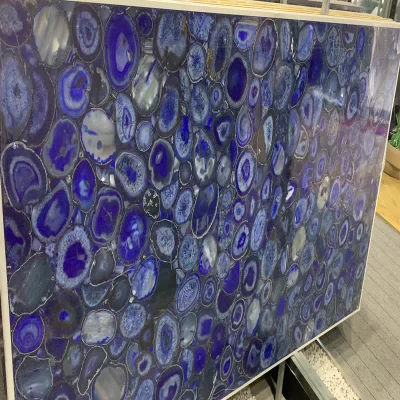 Semiprecious Blue Agate Stone Marble Slab Wall Panel