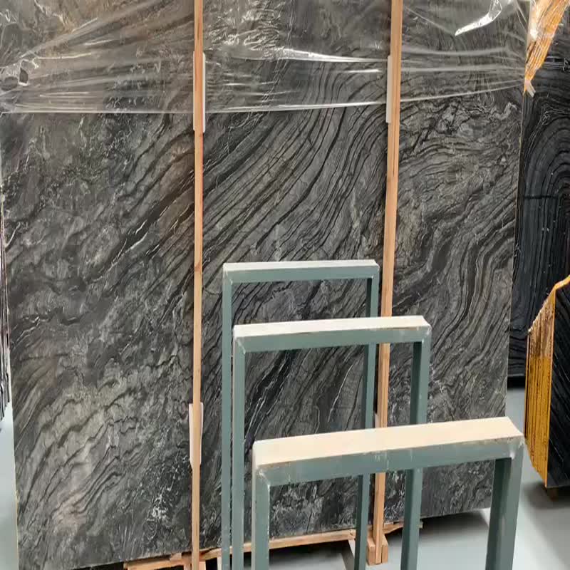 Natural Zebra Black Ancient Wood Vein Marble Flooring Tile