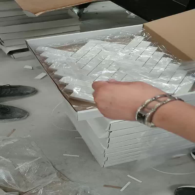 Herringbone Carrara White Marble Mosaic Bathroom Wall Tiles