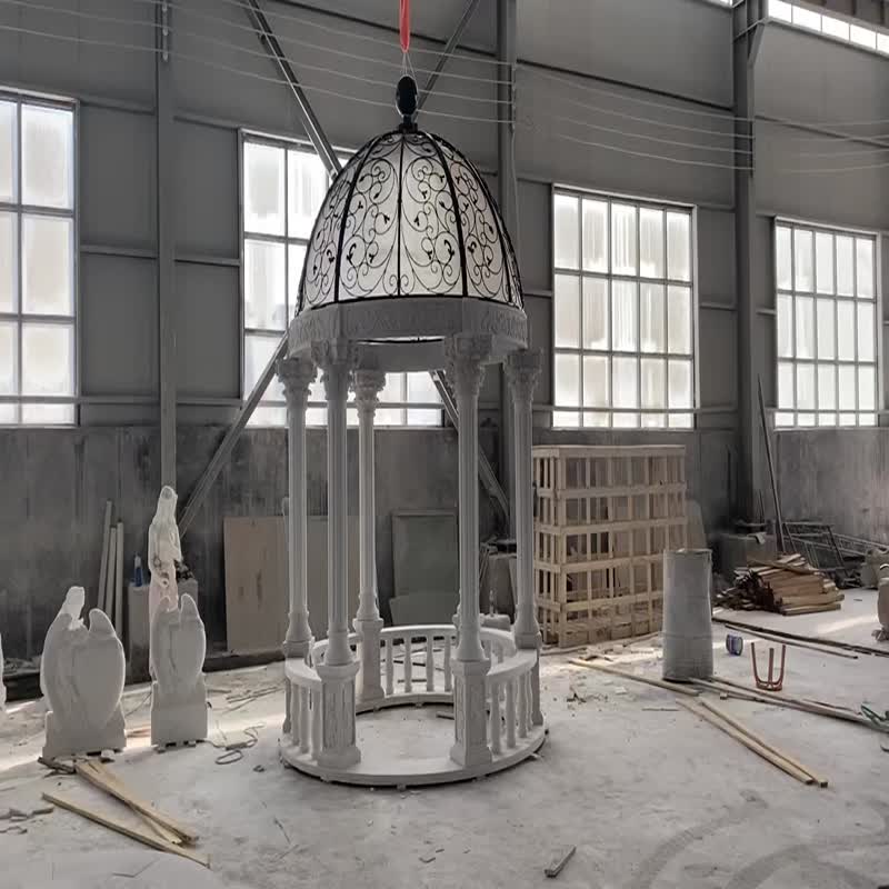 Brand New Hand Carved White Marble Garden Gazebo