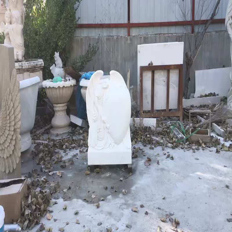 White Marble Angel Holding Heart Tombstone Angel Headstone