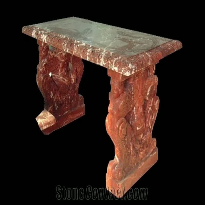 Carved Stone Outdoor Beige Marble Bench & Garden Tables