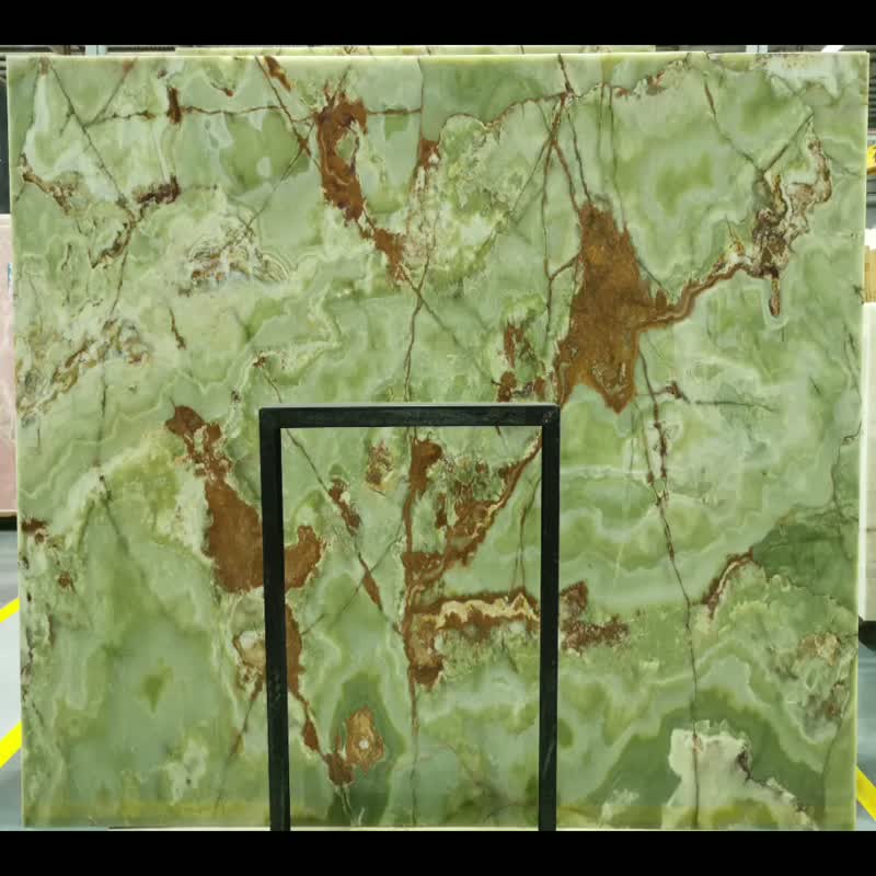 Light Green Polished Onyx With Veins Slabs