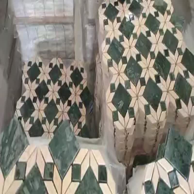 New Design Marble Mosaic Green And Beige Flower Mosaic