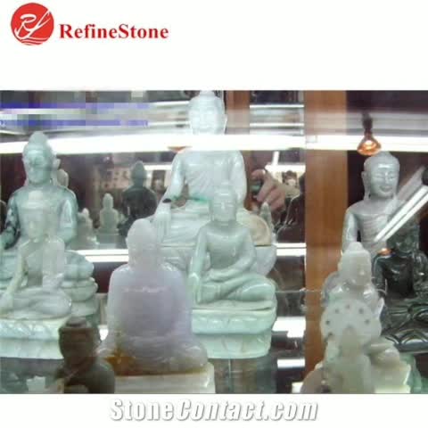 Handmade Burmese Green Jade Flower Statue,Large Carved