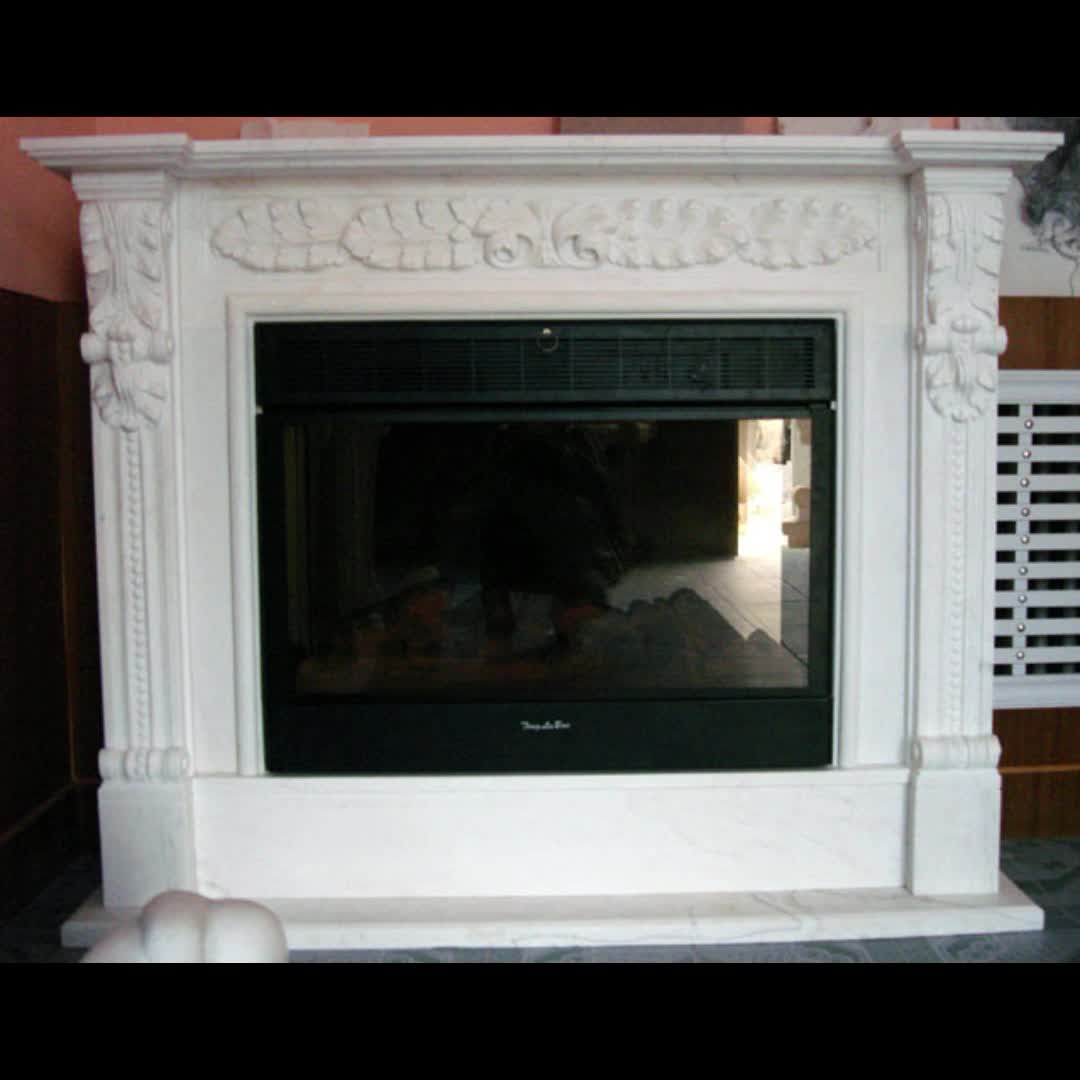 Natural Stone Hand Carved French White Stone Fireplace