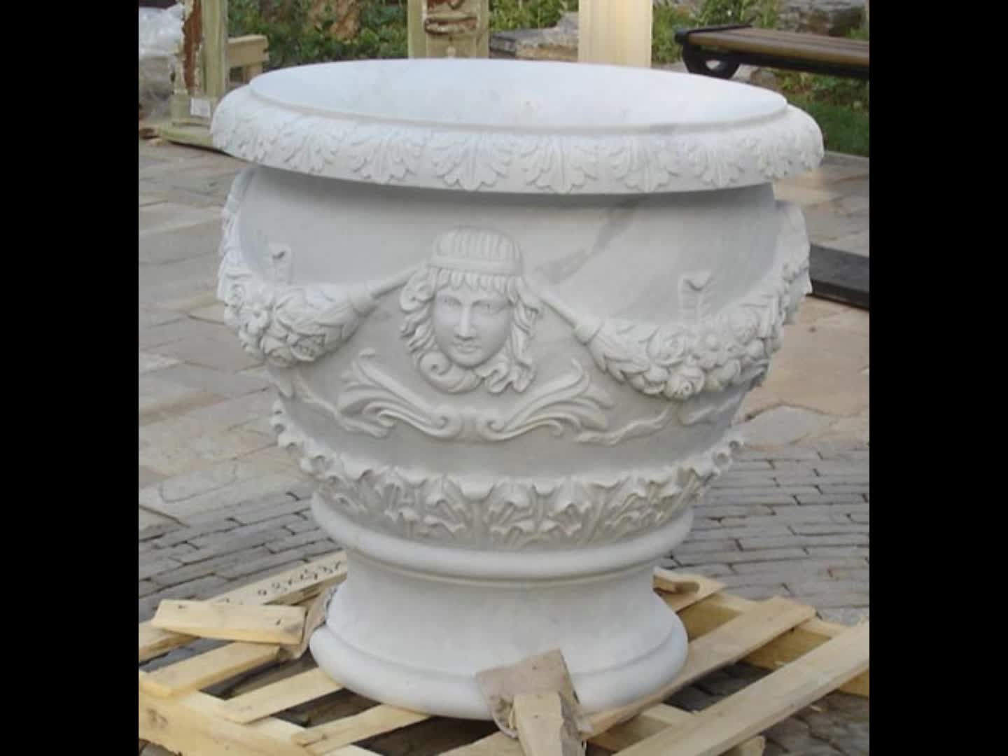 Outdoor Garden Natural Stone Flowerpot White Marble Planter