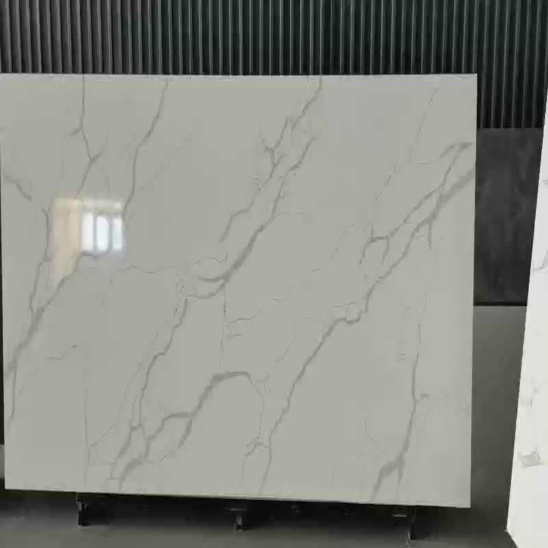 Calacatta Venato Quartz Slab With Grey Veins