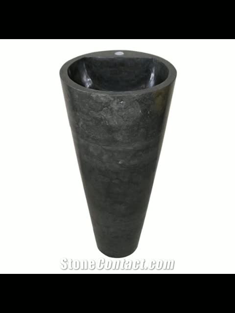 Freestanding Jazz Grey Marble Hand Carved  Pedestal Basin