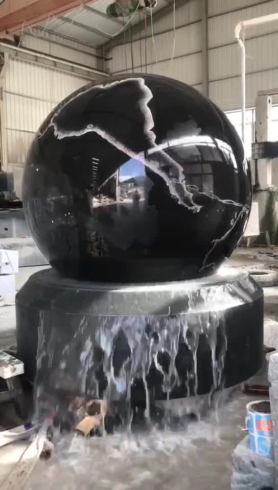 Garden Carved  Black Granite Stone Rolling Sphere Fountain
