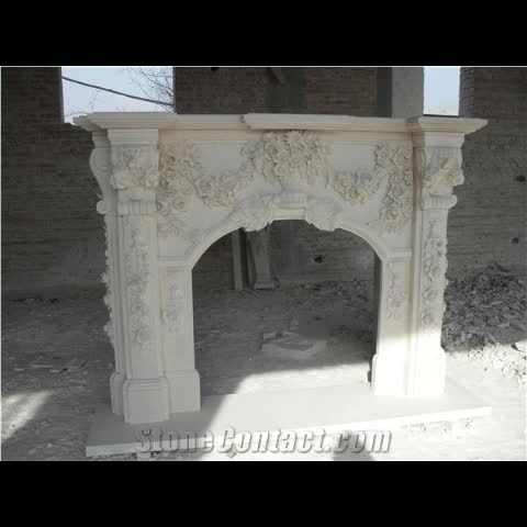 Hand-Carved Luxurious Sculptures White Marble Fireplace