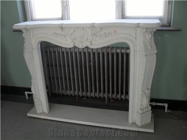 Modern Hand Carved French White Marble Fireplace Surround