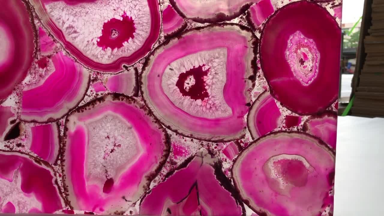Translucent Pink Agate Semiprecious Stone Wall Panel
