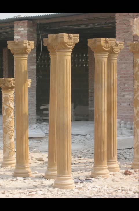 Yellow Limestone Helical Shaped Carving Roman Columns