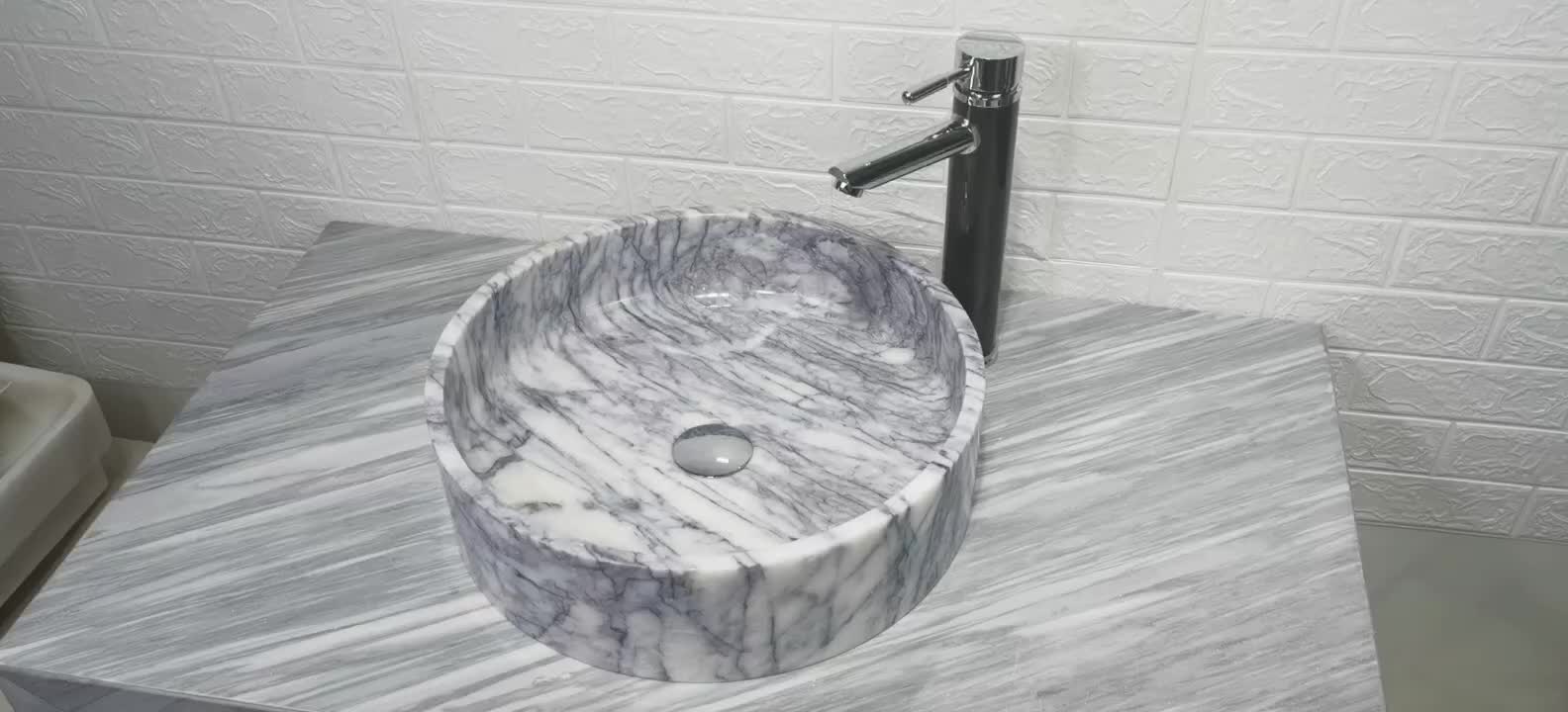 Marble Counter Bath Sink Stone Milas Lilac Round Wash Basin
