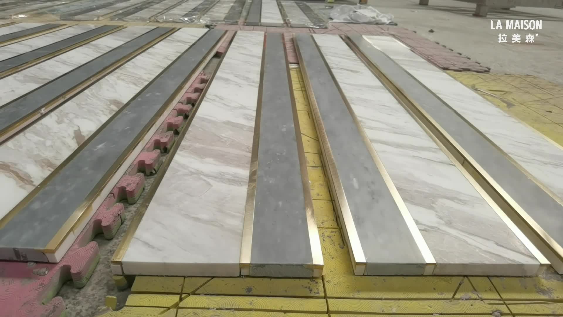 Grey&White Natural Marble Inlay Brass Floor Border Decor