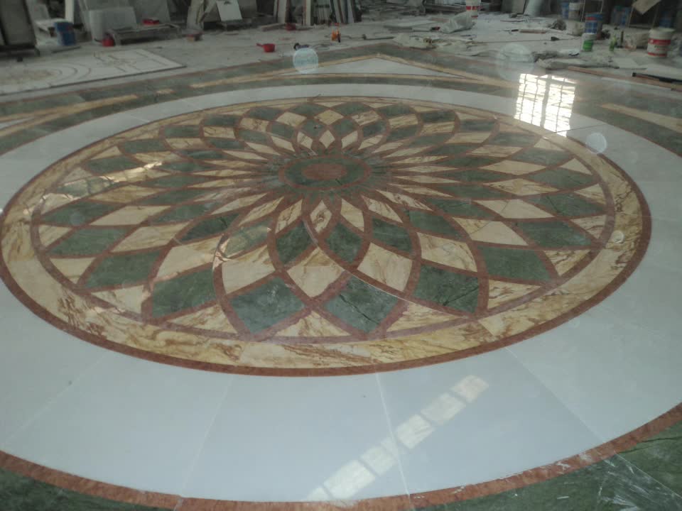 Amasya Beige Marble & Grey Marble Waterjet Medallion