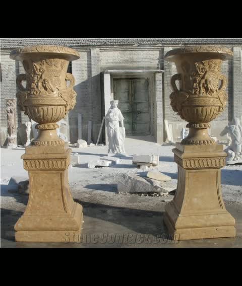 Cheap Beige Travertine Flower Pot & Vases