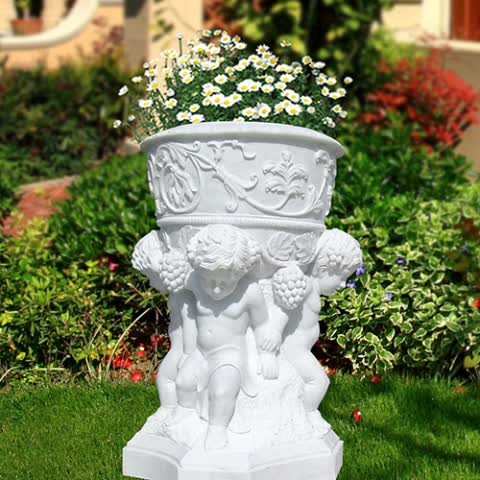 Chinese Yellow Beige Limestone Flower Planters