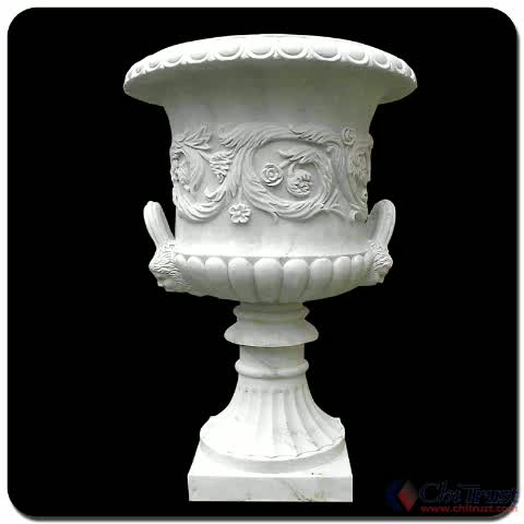 Decoration Hand Carved White Marble Flowerpot