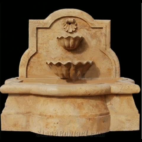 Limestone Lion Head Relief Engraved Wall Mounted Fountains