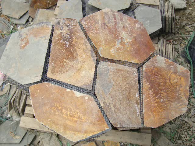 P014 Slate Flagstone Walkway Pavers Flooring Tiles On Mesh
