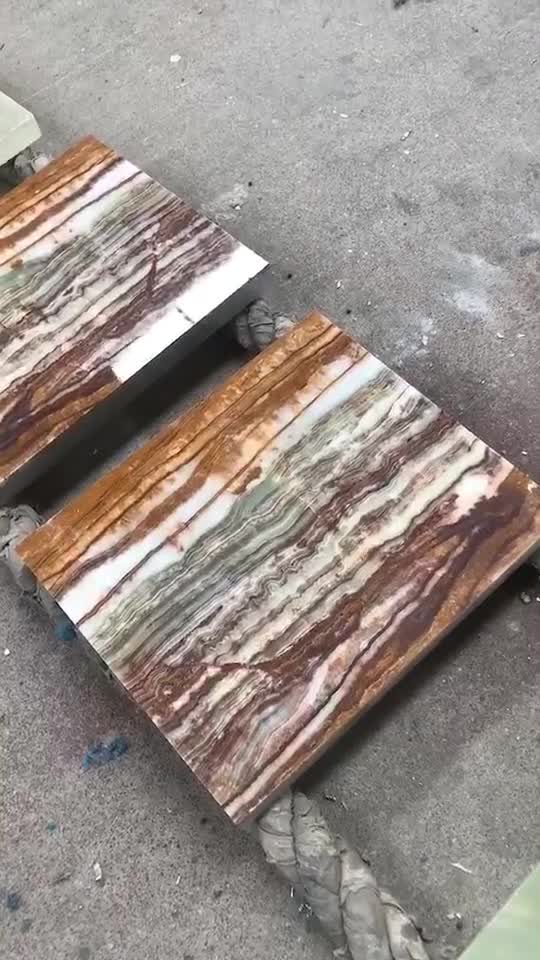 Backlit Bamboo Green Onyx Glass Backer For Stair Step