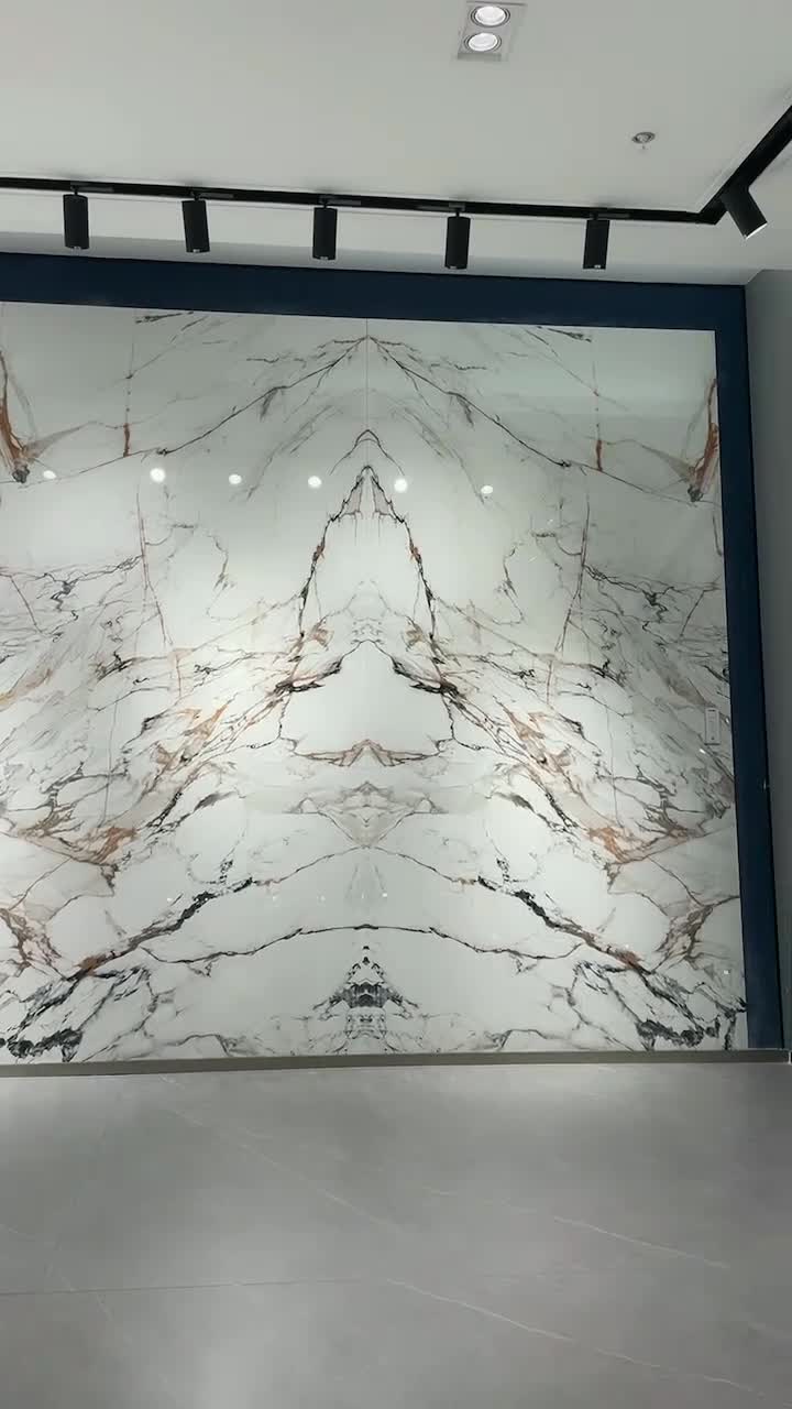 Golden White Book Matched Feature Glossy Sintered Stone