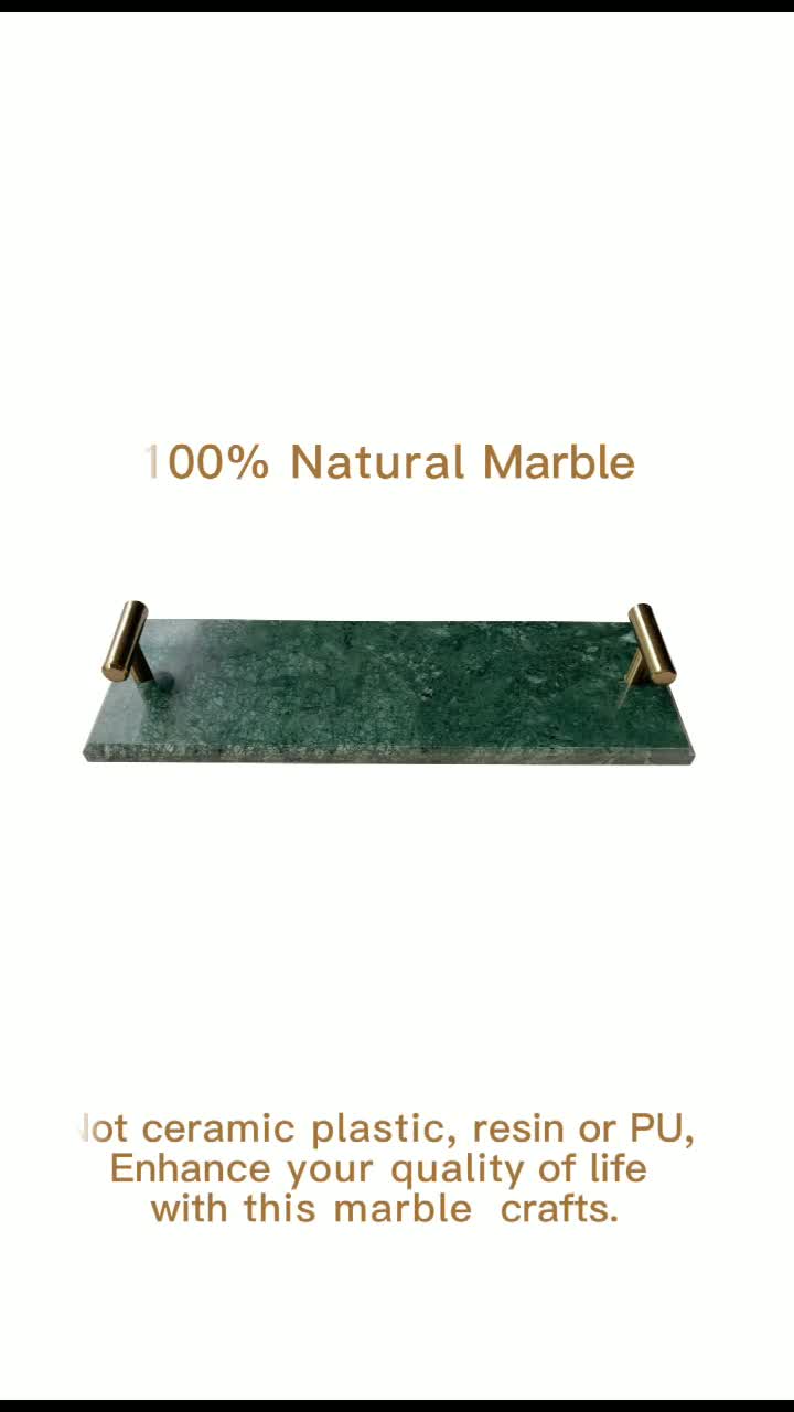 UNION DECO Natural Green Marble Tray With Golden Handle