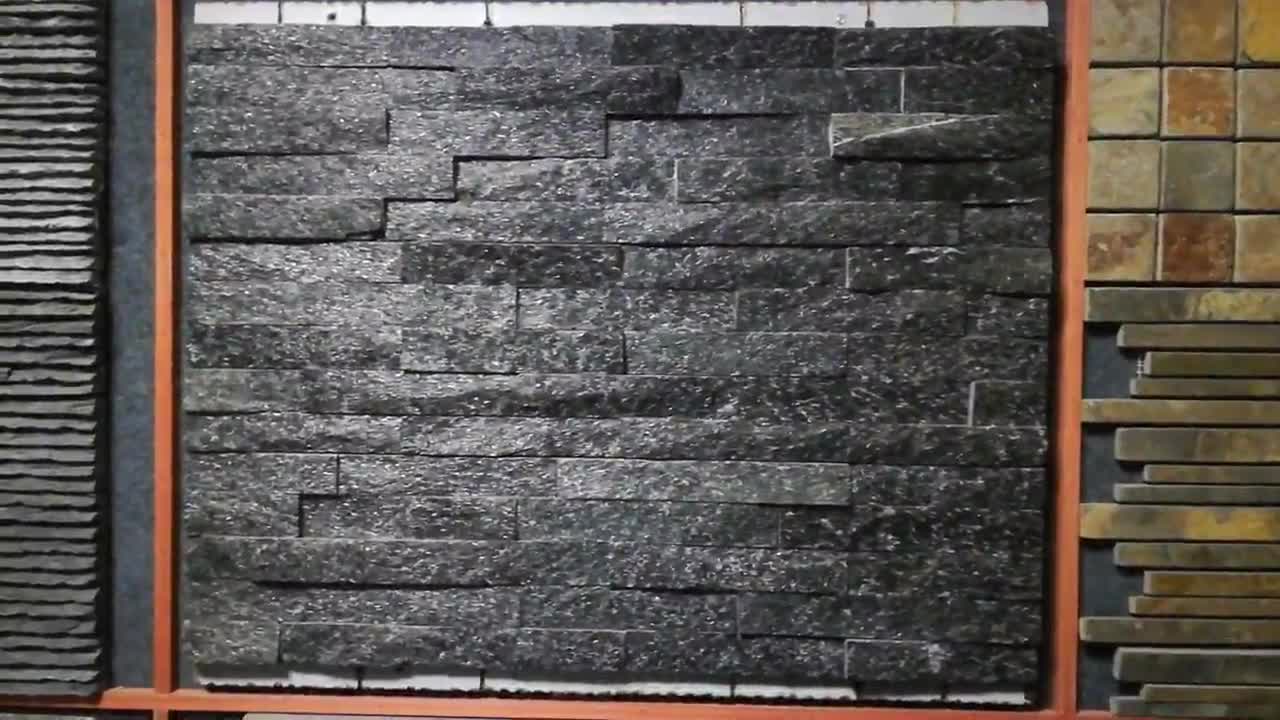 Black Quartzite Stacked Stone Glued Stone Wall Decoration